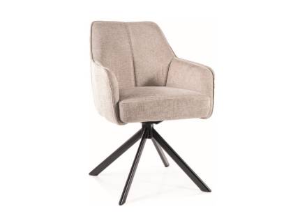 Scaun tapitat NOTTI BREGO rotativ, material textil beige 55x62xH83cm, picioare negre