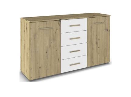 Comoda cu 2 usi si 4 sertare MOSBACH 120x81x42cm stejar artisan/ alb alpin