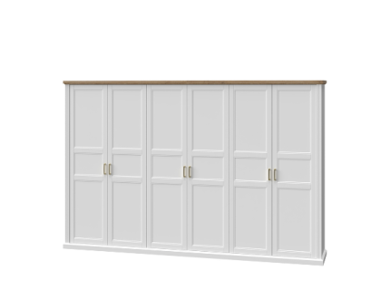 Dulap cu 6 usi cu balamale TARA WHITE 346x227x59cm alb/ Nuc Pacific