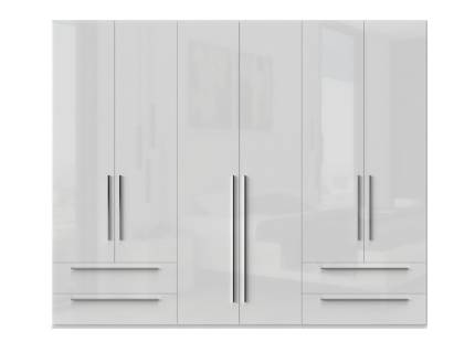 Dulap cu 6 usi cu balamale si 4 sertare PIANO WHITE 272x224x56cm alb lucios, maner crom