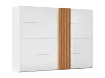 Dulap cu usi glisante TEGIO 301x223x69cm alb alpin/ sticla alba - stejar Wild