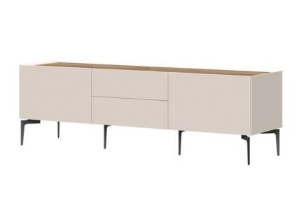 Comoda TV cu picioare negre, 2 usi si 2 sertare SKY 45 176x56x47cm casmir/ stejar tabac