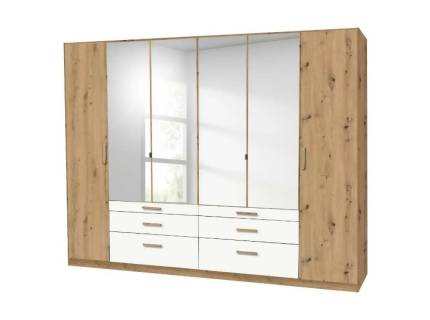 Dulap cu 6 usi cu balamale si 6 sertare MOSBACH 271x210x54cm stejar Artisan/ alb alpin  