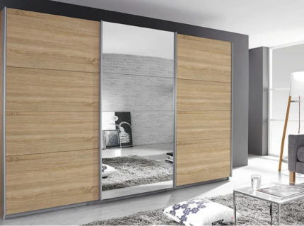 Dulap cu usi glisante KULMBACH 361x229x62cm stejar sonoma/oglinda configurabil