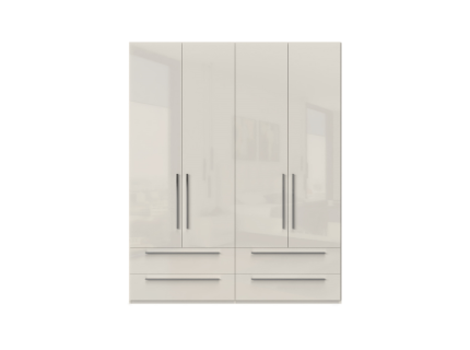 Dulap cu 4 usi cu balamale si 4 sertare PIANO BEIGE 182x224x56cm bej lucios, manere crom