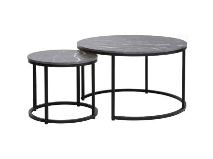 Set 2 masute DION BLACK din PAL cu efect de marmura neagra, metal negru 80xH48cm / 48xH42cm