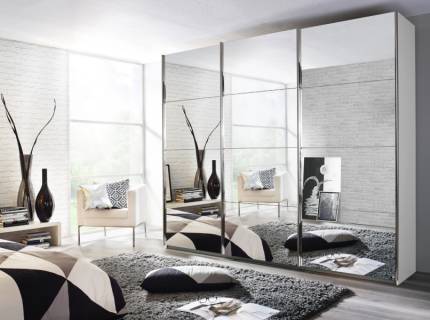 Dulap cu usi glisante KULMBACH 203x229x62cm alb alpin/ 3 usi oglinda configurabil