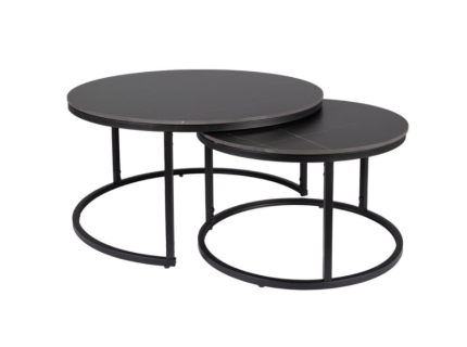 Set 2 masute FERRANTE D din ceramica cu efect de marmura neagra, metal negru 60xH38cm / 80xH42cm