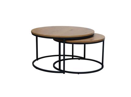 Set 2 masute ATLANTA II din furnir, metal negru 60xH40cm / 80xH45cm