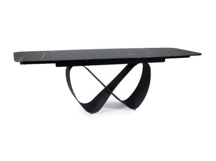 Masa extensibila INFINITY CERAMIC BLACK din ceramica cu efect de marmura Amber Bianco neagra, metal negru 160-240x95xH76cm