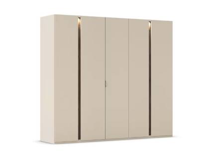 Dulap cu 5 usi cu balamale LUANA 251x223x61cm champagne/ cu manere integrate Atlantic Dark si sistem de iluminare 