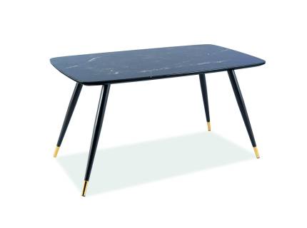 Masa CYRYL I din MDF cu efect de piatra neagra, metal negru si auriu 140x80xH76cm