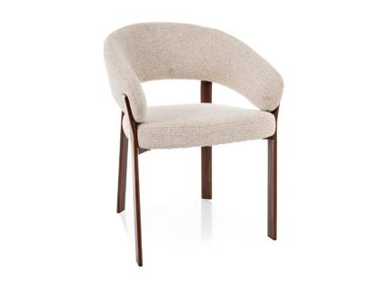 Scaun tapitat NAGOJA D material textil beige 56x60xH80cm, picioare si cadru nuanta lemnului nuc