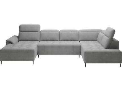  Coltar cu reglaj electric CALVARO XL catifea gri, cu tetiere reglabile 203x352x177cm