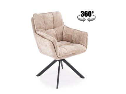 Scaun tapitat K597 rotativ, confortabil, material textil beige 70x67xH90cm, picioare negre