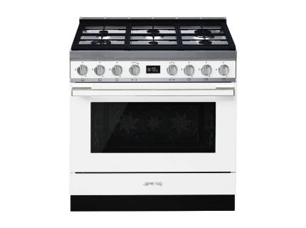 Masina de gatit mixta Smeg Portofino CPF9GPWH, 90 cm, alb, 6 arzatoare, pirolitic