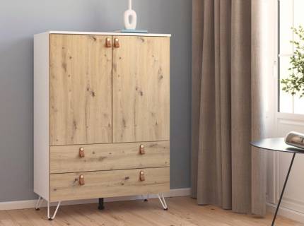 Comoda cu 2 usi si 2 sertare ADITIO 80x100x43cm alb alpin/ stejar Artisan 