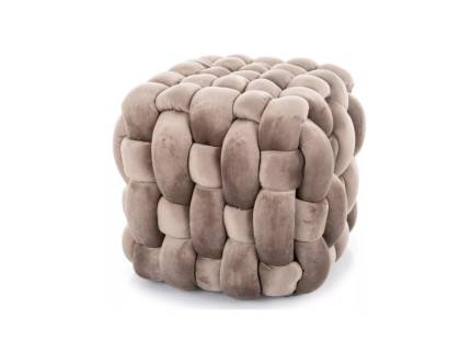 Taburet FARIS VELVET cu design cozy, catifea bej inchis 45x45xH41cm