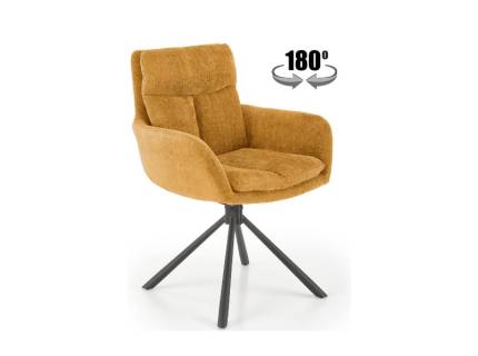 Scaun tapitat K495 rotativ, confortabil, material textil curry 50x50xH87cm, picioare negre 