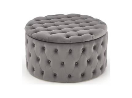 Taburet NUNEZ cu spatiu pentru depozitare, catifea gri, design chesterfiled 70xH40cm