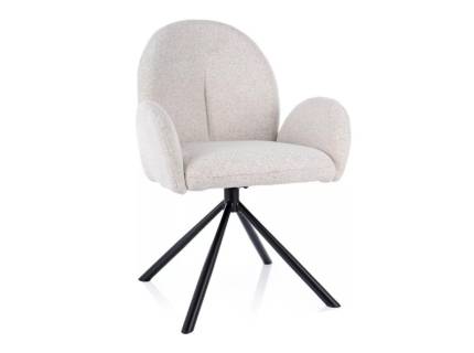 Scaun tapitat PLANET RAVEN rotativ, material textil beige 60x61xH88cm, picioare negre