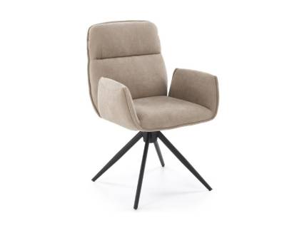 Scaun tapitat K574 rotativ, confortabil, material beige 49x49xH88cm, picioare negre