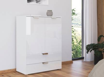 Comoda cu 2 usi si 2 sertare ADITIO GLAMOUR 80x100x42cm alb alpin/ alb lucios 