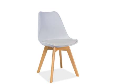Scaun tapitat KRIS design scandinav, plastic alb + ecopiele alba 49x43xH83cm, picioare nuanta lemnului