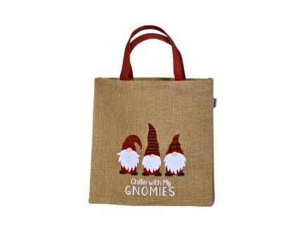 Punga cadou Christmas din iuta cu gnomi rosii