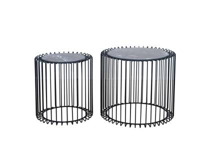 Set 2 masute LUCCA din sticla cu efect de marmura neagra, metal 40xH42cm / 52xH45cm