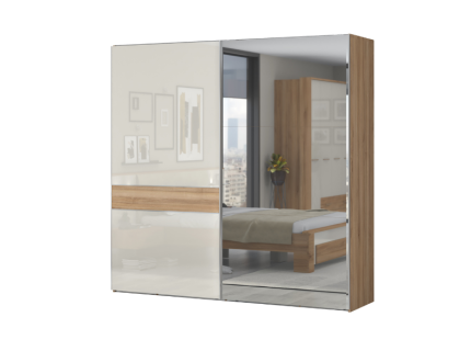 Dulap cu usi glisante GALA 230x224x61cm bej lucios/ Nuc Pacific - oglinda