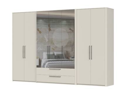 Dulap cu 7 usi cu balamale si 2 sertare AIR 335x225x61cm Pepper White/ oglinda, manere antracit 