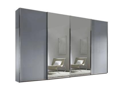 Dulap cu 4 usi glisante 373x240x68cm gri mat/ sticla gri - oglinda, maner crom model 23 SINFONIE PLUS