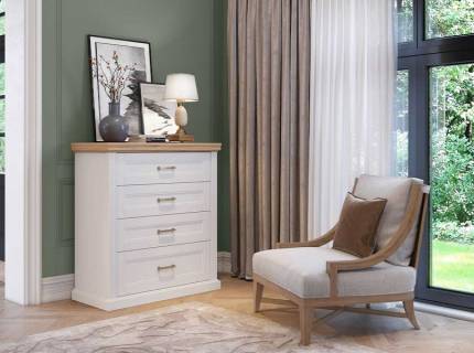 Comoda cu 4 sertare TARA WHITE 101x112x48cm alb mat/ nuc Pacific 