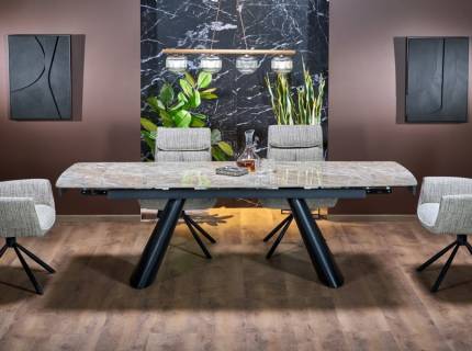 Masa extensibila VINCE din otel sinterizat cu efect de marmura maro, otel vopsit negru 180-238x85xH75cm
