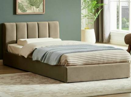 Pat tapitat cu somiera si spatiu pentru depozitare MONTREAL VELVET (120x200cm) catifea beige