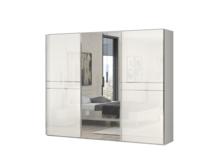 Dulap cu usi glisante PIANO BEIGE 272x224x61cm bej lucios/ oglinda, maner crom