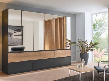 Dulap cu 6 usi cu balamale si 6 sertare WINNIPEG 271x210x56cm gri metalic/ halifax - oglinda