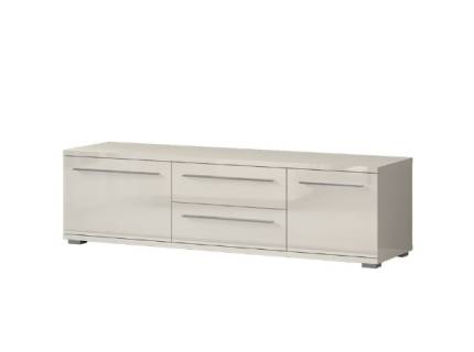 Comoda TV cu 2 usi si 2 sertare PIANO BEIGE 165x46x45cm bej lucios, manere si picioare crom