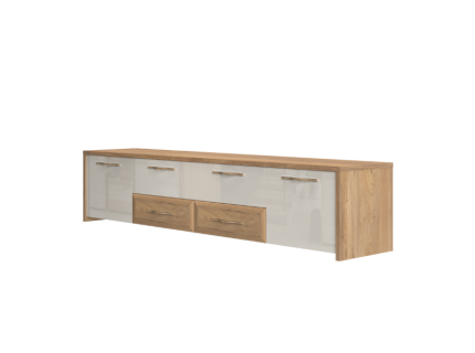 Comoda TV cu 2 usi si 4 sertare GALA 219x48x46cm bej lucios/ nuc Pacific