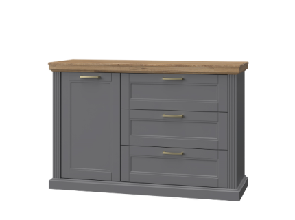 Comoda cu 1 usa si 3 sertare TARA GREY 138x91x48cm grafit mat/ nuc Pacific
