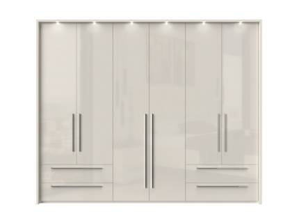 Dulap cu 6 usi si 4 sertare PIANO BEIGE 272x224x56cm bej lucios, maner crom