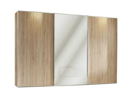 Dulap cu 3 usi glisante 249x240x68cm stejar Sonoma/ stejar Sonoma - oglinda, maner crom model 2 SINFONIE PLUS 