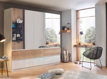 Dulap cu 5 usi cu balamale si 6 sertare WINNIPEG 226x210x56cm alb alpin/ alb lucios - halifax - oglinda