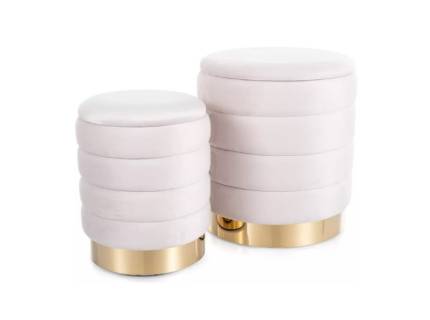 Set 2 tabureti BRITTA VELVET cu spatiu pentru depozitare, catifea, cadru auriu 40xH45cm