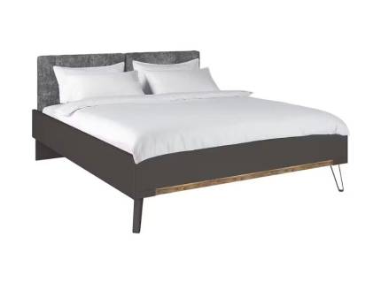 Cadru pat cu tablie tapitata cu material textil gri-carbune (200x200cm) LUANA graphite/ Atlantic Dark cu sistem de iluminare LED  