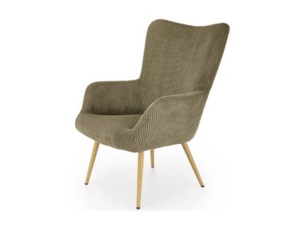 Fotoliu AMARO material plusat-raiat olive, picioare nuanta lemnului, design scandinav 70x80xH97cm 