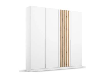Dulap cu 4 usi cu balamale LAMELLA 181x210x54cm alb alpin/ stejar artisan, manere aluminiu