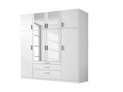 Dulap cu 12 usi cu balamale si 3 sertare HILDESHEIM 271x226x54cm alb alpin/ oglinda, manere aluminiu