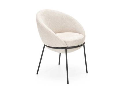 Scaun tapitat K482 cu design rotunjit, material textil beige 61x59xH78cm, cadru si picioare negre